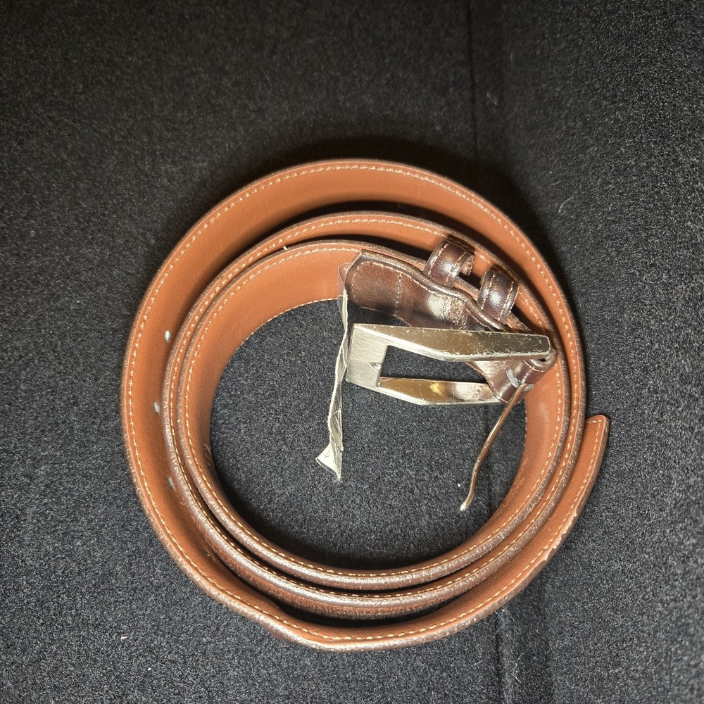 Torino Mens Size 38 Brown Tumbled Glove Cowhide Belt Silver Tone Hardware